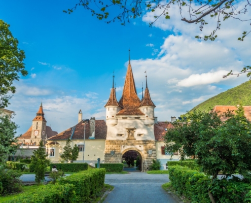 Beautiful architecture of the Ecaterina (Catherine gate) german gate, in Schei of Brasov, Romania